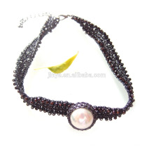 Mode Boho Black Crystal häkeln Perlen Choker Halskette